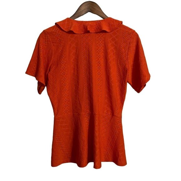 MICHAEL Michael Kors Womens Orange Faux Wrap Eyelet Ruffle Blouse Small - Picture 6 of 6